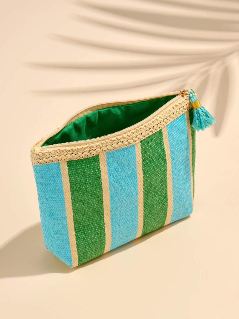 Shiraleah Turquoise Blue Green Stripe Zip Makeup Pouch